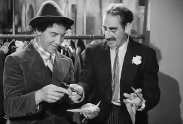 Chico Marx, left, and Groucho Marx, provide an illuminating lesson about the nature of contracts in the film, "A Night at the Opera."